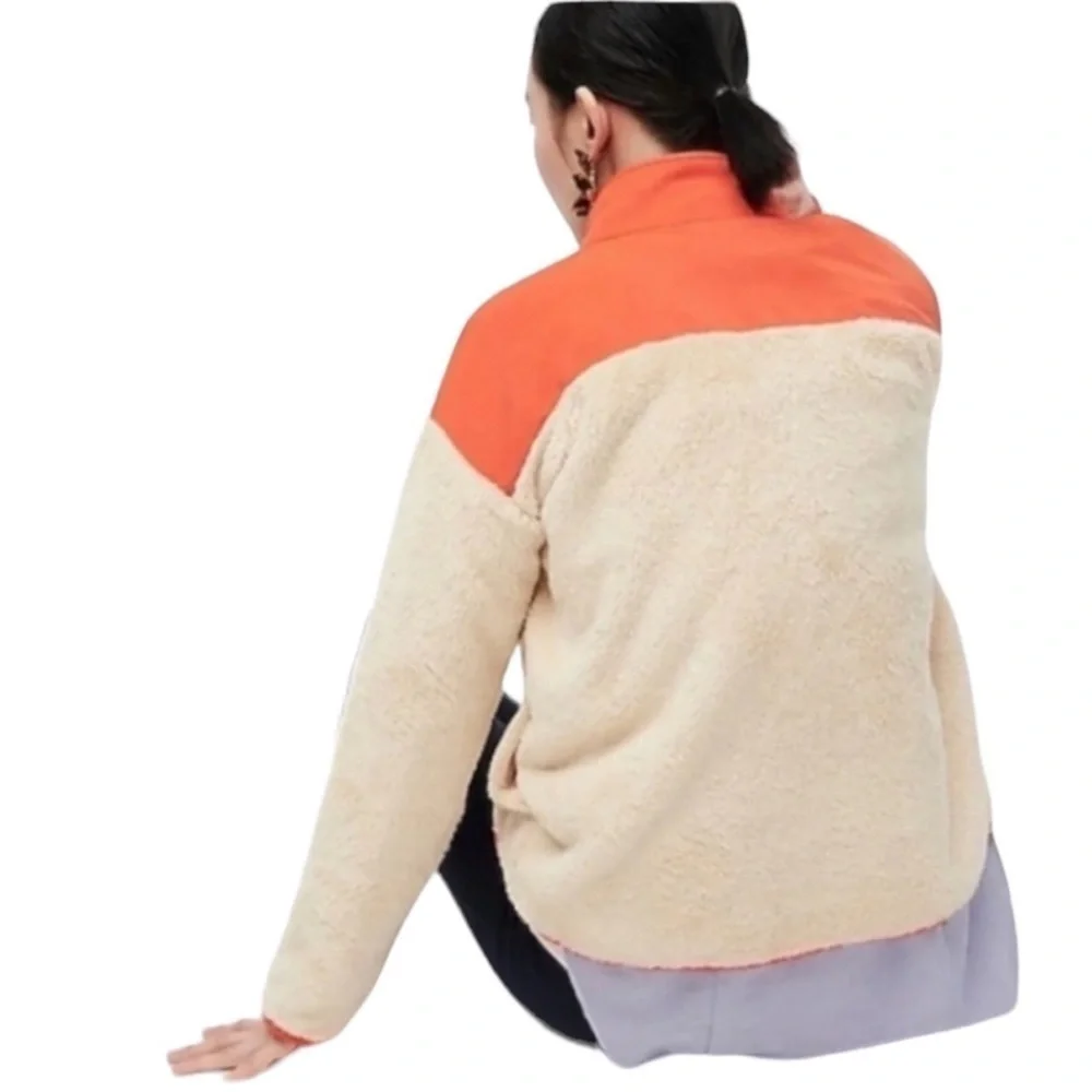 NEW J. Crew Weekend Superplush Sherpa Full-Zip Jacket in Colorblock Cream Orange - Picture 4 of 15